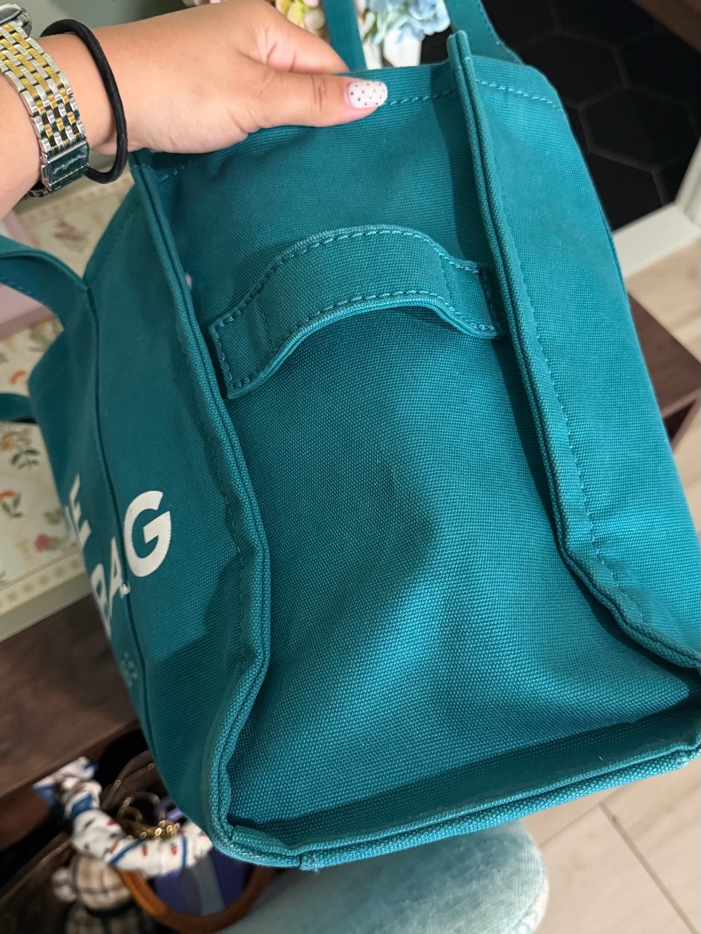 Marc Jacobs Teal Canvas Tote with White Logo - Picture 4 of 5